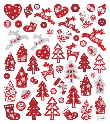 Weihnachtssticker Rentier Tannenbaum in rot ca. 7 - 4 cm groß