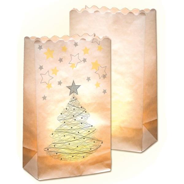 Lichtertüte mit Motivdruck Weihnachtsbaum und Blanko, 10 Stück