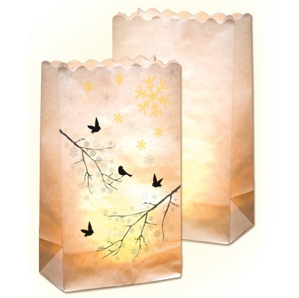 Lichtertüte mit Motivdruck Vogelzweige und Blanko, 10 Stück