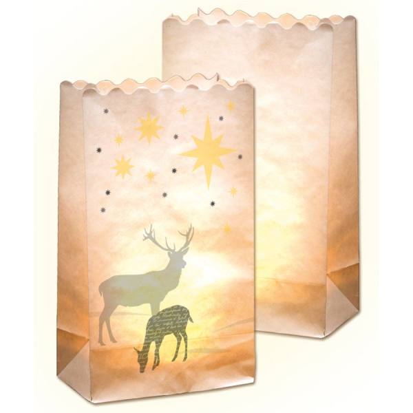 Lichtertüte mit Motivdruck Hirsch und Blanko, 10 Stück