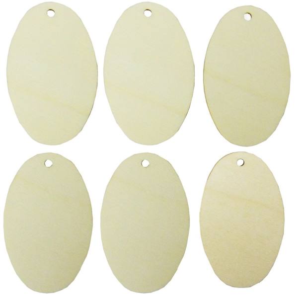 Holzscheiben oval, Ostereier 6 Stück, 8,3 x 5,3 cm groß, Sperrholz, 3mm Ostereier