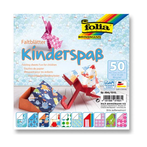 Faltblätter Kinderspaß 50 Blatt, 15x15 cm, in 10 Kindermotiven