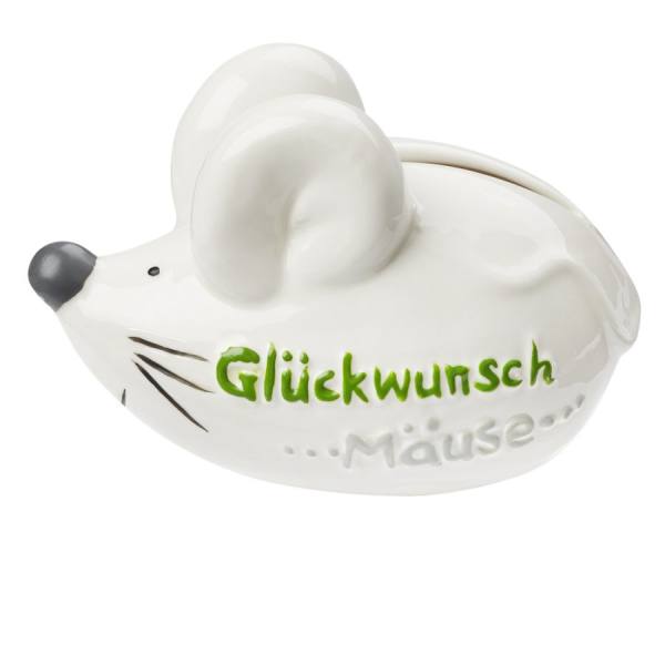 Geldmaus Glückwunsch 9 x 6 cm, aus Polyresin (Kunststein)