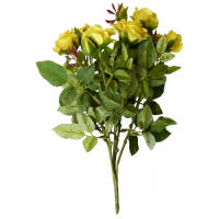Rosenstrauch gelb 25 cm lang, 1 Bund mit 5 Stk. Kunstblumen, Seidenblumen