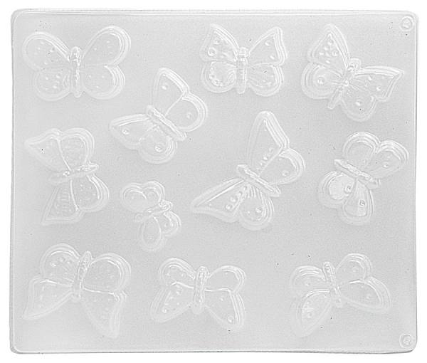 Gießform Schmetterlinge 1 Platte mit 11 Stück, 3,5 - 6,5 cm groß, Kunststofff