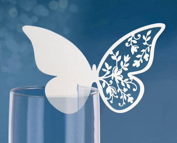 Tischkarten Schmetterling aus Papier 10 Stk. perlweiß