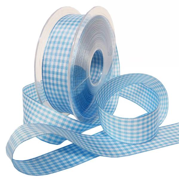 Karoband Vichy hellblau weiß, Rolle 2,5 cm breit, 25 m lang