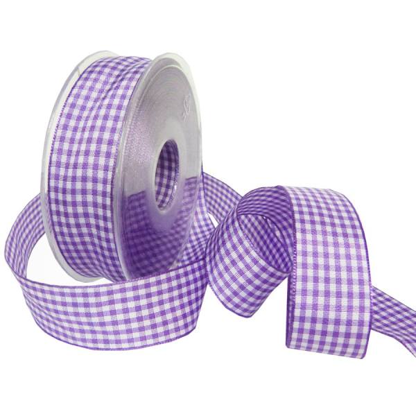 Karoband Vichy lila weiß, Rolle 2,5 cm breit, 25 m lang