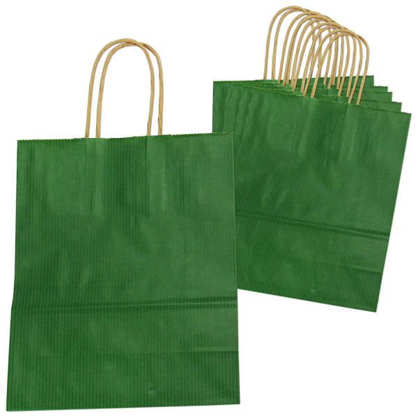 Papiertragetasche dunkelgrün 6er Pack  mit Kordelgriff 18x8x22 cm Papiertüten