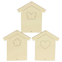 Holzhaus flach 3er Set, je 15,5 x 13,5 cm, 4mm dick,...