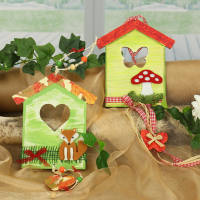 Holzhaus flach 3er Set, je 15,5 x 13,5 cm, 4mm dick, Sperrholz