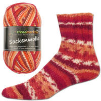 Sockenwolle 4 fädig, 100 rot braun orange Jacquard,...