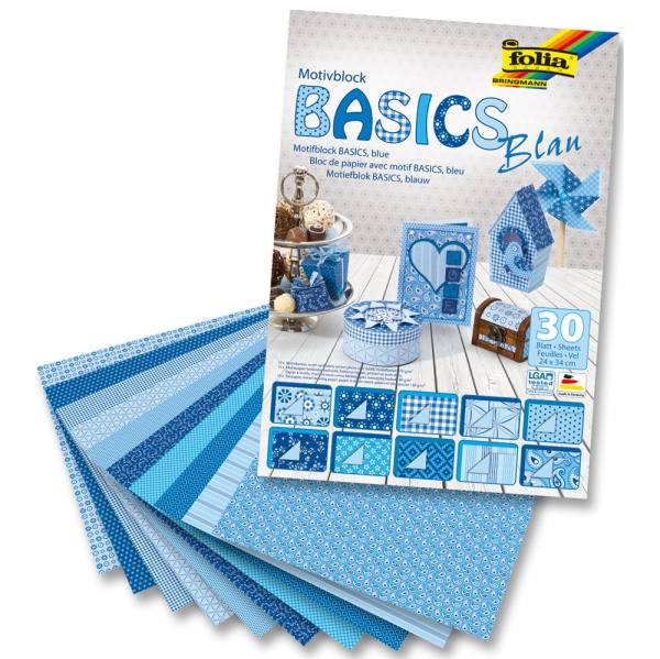 Motivblock BASICS Blau, 30 Blatt, 24 x 34 cm Bastelpapier Motivpapier