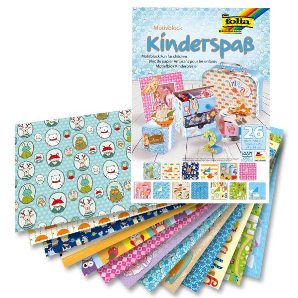 Motivblock Kinderspaß 26 Blatt sortiert, 24x34 cm Motivpapier