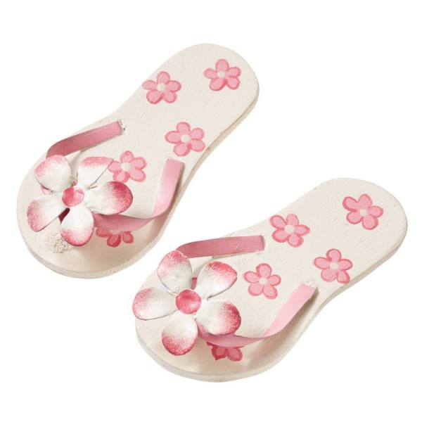 Flip Flops groß rosa mit Blumen, 1 Paar, 6 x 3 cm